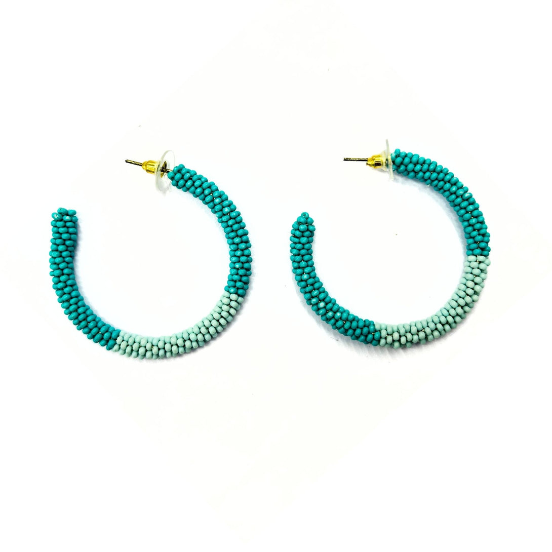 Handcrafted Ombre Turquoise Beaded Hoop Earrings by Vibhura-Vibhura