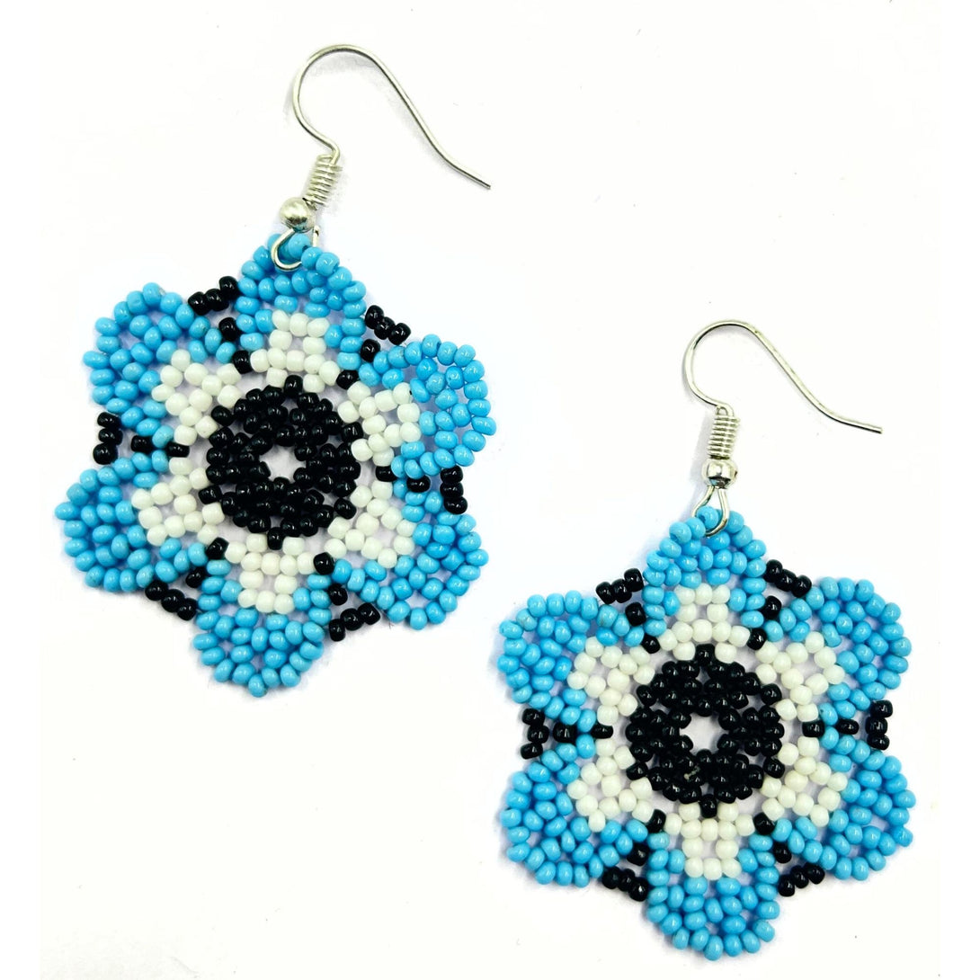 Handmade Blue and Black Floral Beaded Earrings by Vibhura-Vibhura