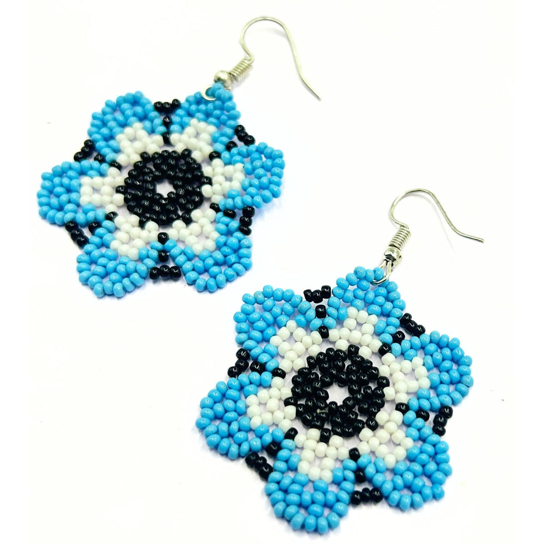 Handmade Blue and Black Floral Beaded Earrings by Vibhura-Vibhura