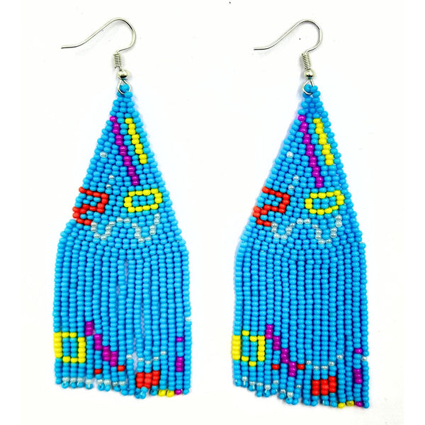 Handmade Geometric Multicolor Beaded Earrings with Fringe by Vibhura-Vibhura