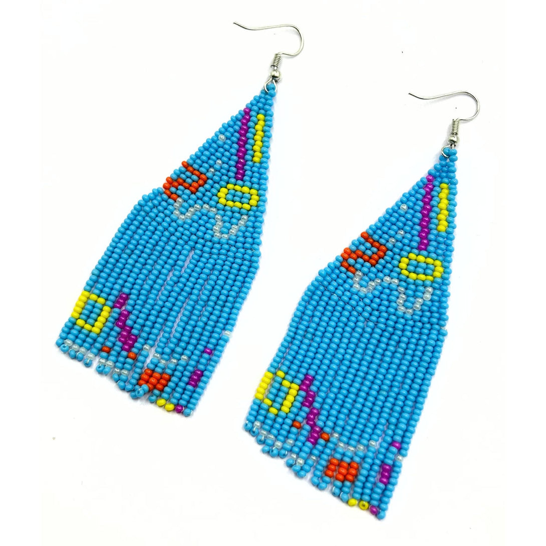 Handmade Geometric Multicolor Beaded Earrings with Fringe by Vibhura-Vibhura