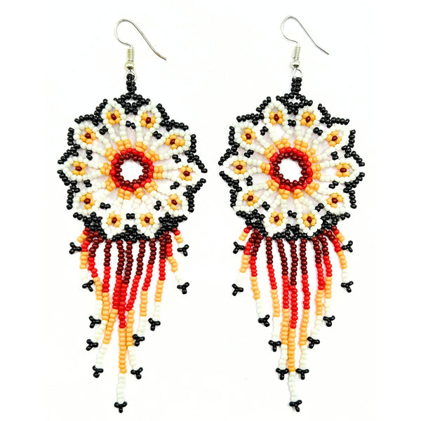 Handmade Floral Mandala Beaded Earrings with Fringe by Vibhura-Vibhura