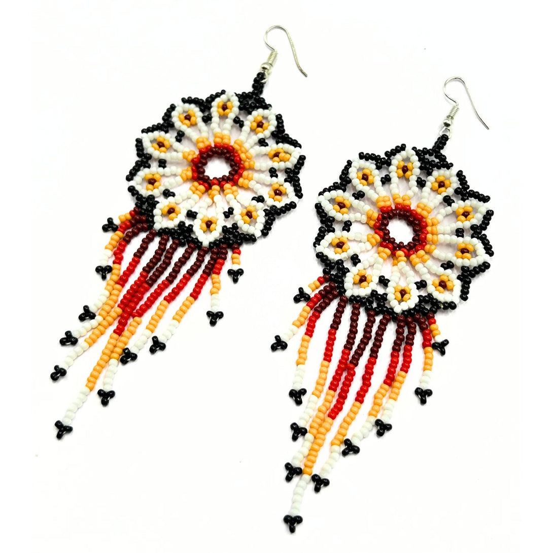 Handmade Floral Mandala Beaded Earrings with Fringe by Vibhura-Vibhura