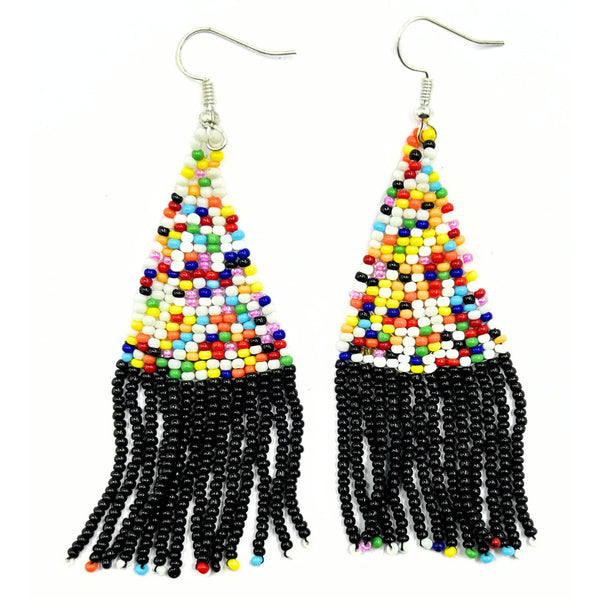 Multicolor Beaded Earrings with Black Fringe by Vibhura-Vibhura