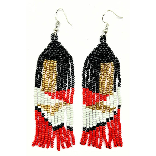 Bold Red, Black, and Gold Beaded Fringe Earrings by Vibhura-Vibhura