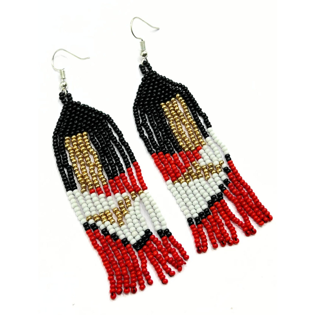 Bold Red, Black, and Gold Beaded Fringe Earrings by Vibhura-Vibhura