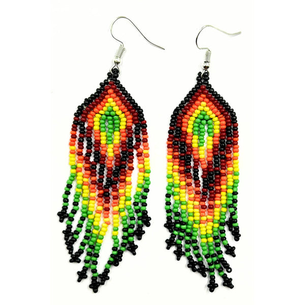 Vibrant Rainbow Feather Beaded Earrings by Vibhura-Vibhura