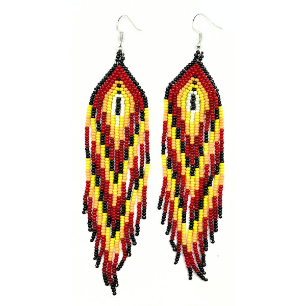 Fiery Sunset Feather Beaded Earrings by Vibhura-Vibhura