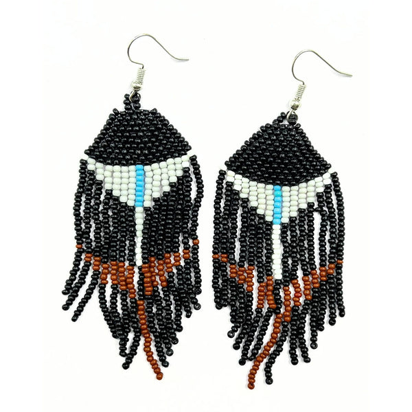 Vibhura Tribal Spirit Feather Beaded Earrings-Vibhura