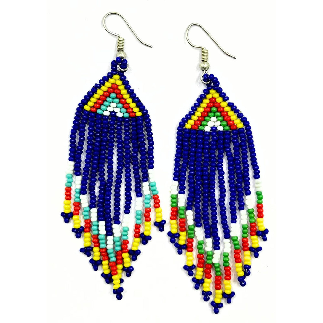 Blue Tribal Handmade Beaded Earrings-Vibhura