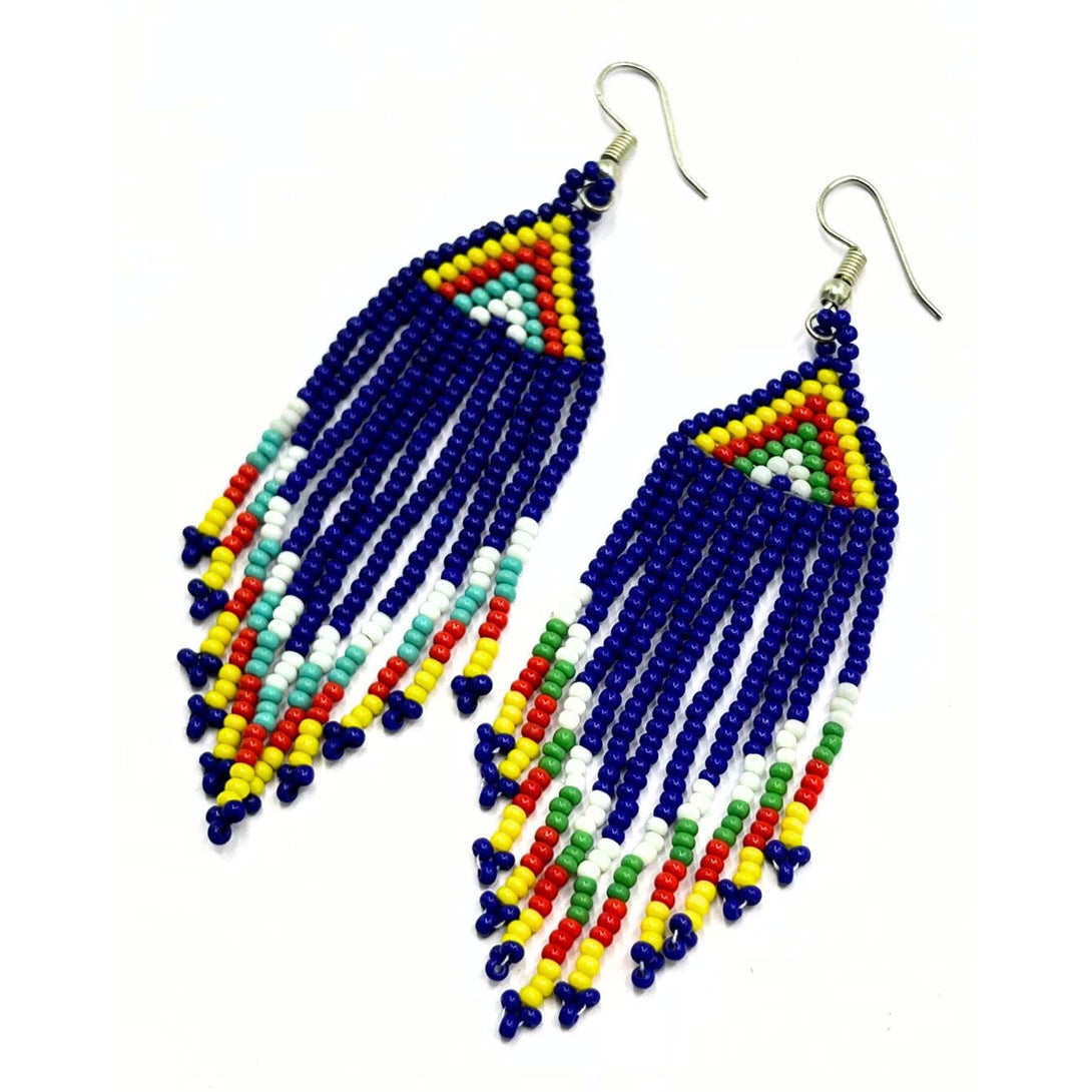 Blue Tribal Handmade Beaded Earrings-Vibhura