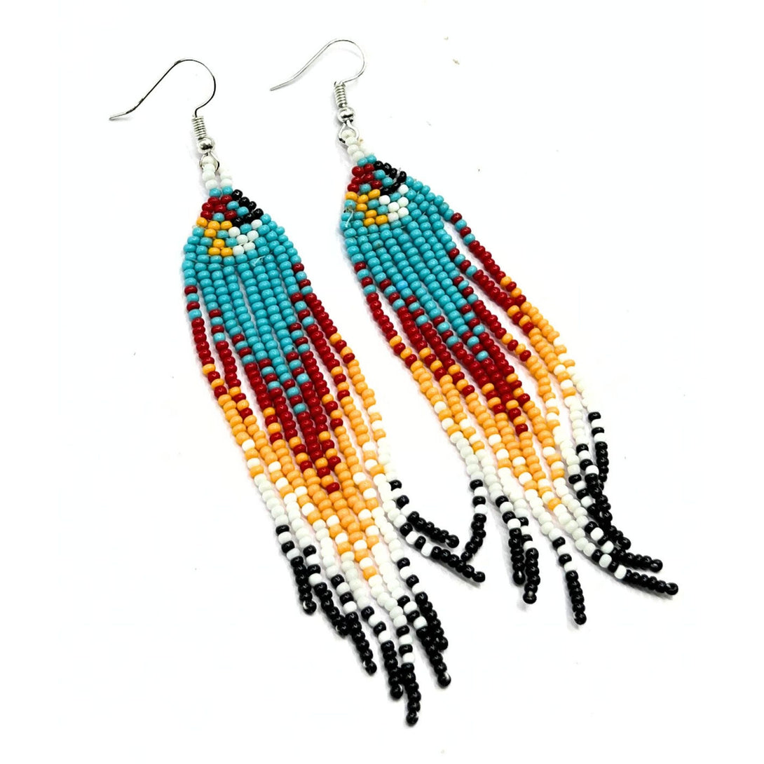 Boho Handmade Multicolor Beaded Fringe Earrings-Vibhura