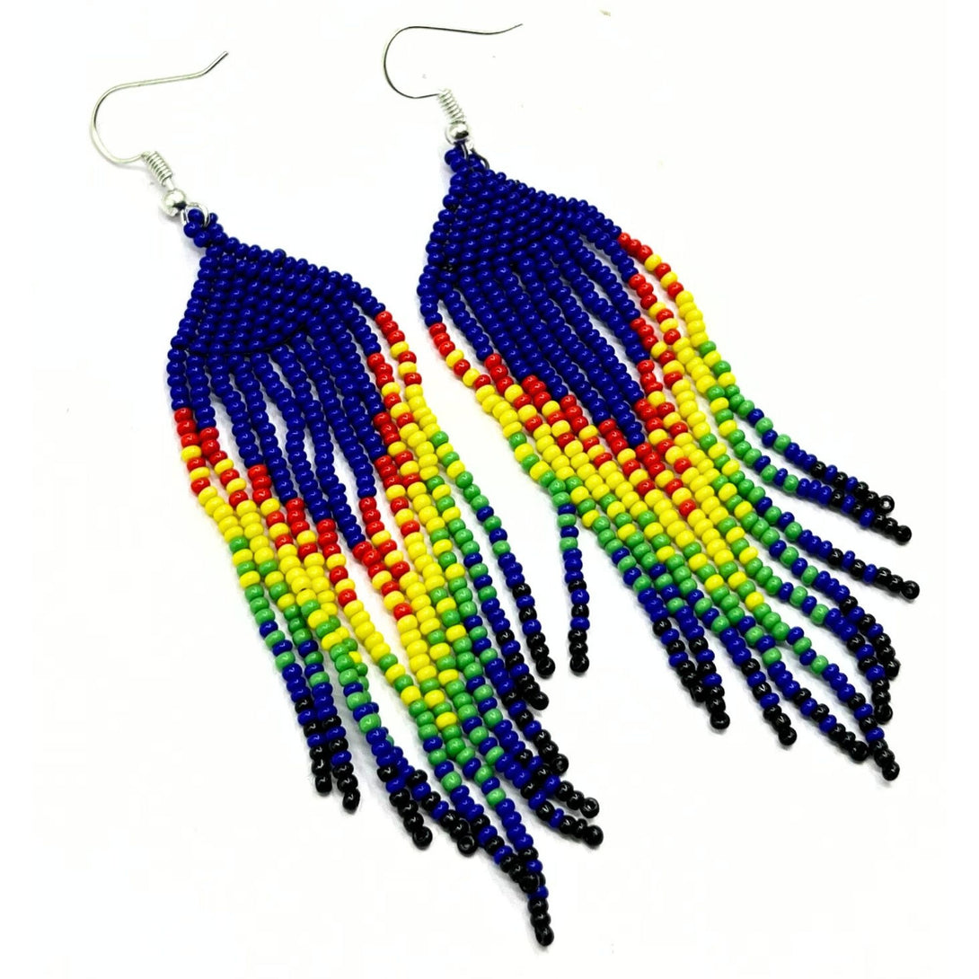 Handmade Multicolor Beaded Fringe Earrings-Vibhura