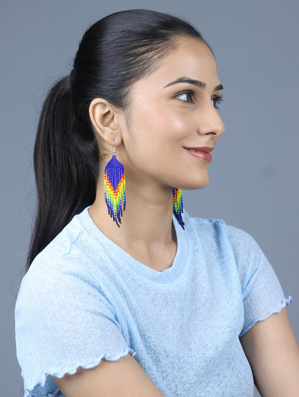 Handmade Multicolor Beaded Fringe Earrings