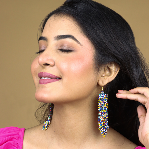 Handmade Multicolor Beaded Earrings – Drop Dangle Design by Vibhura