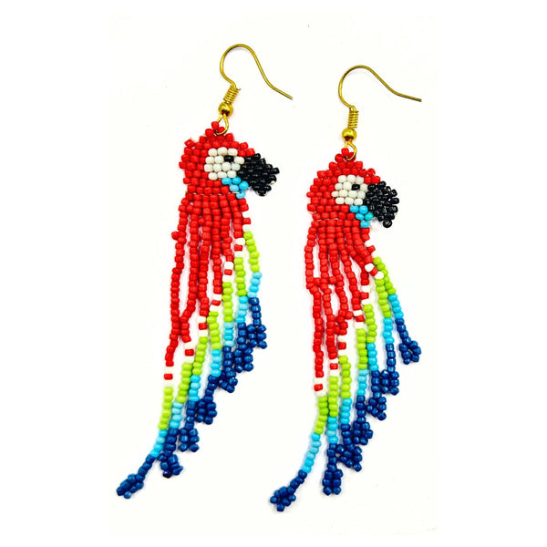 Vibrant Parrot Feather Beaded Earrings – Handmade by Vibhura-Vibhura