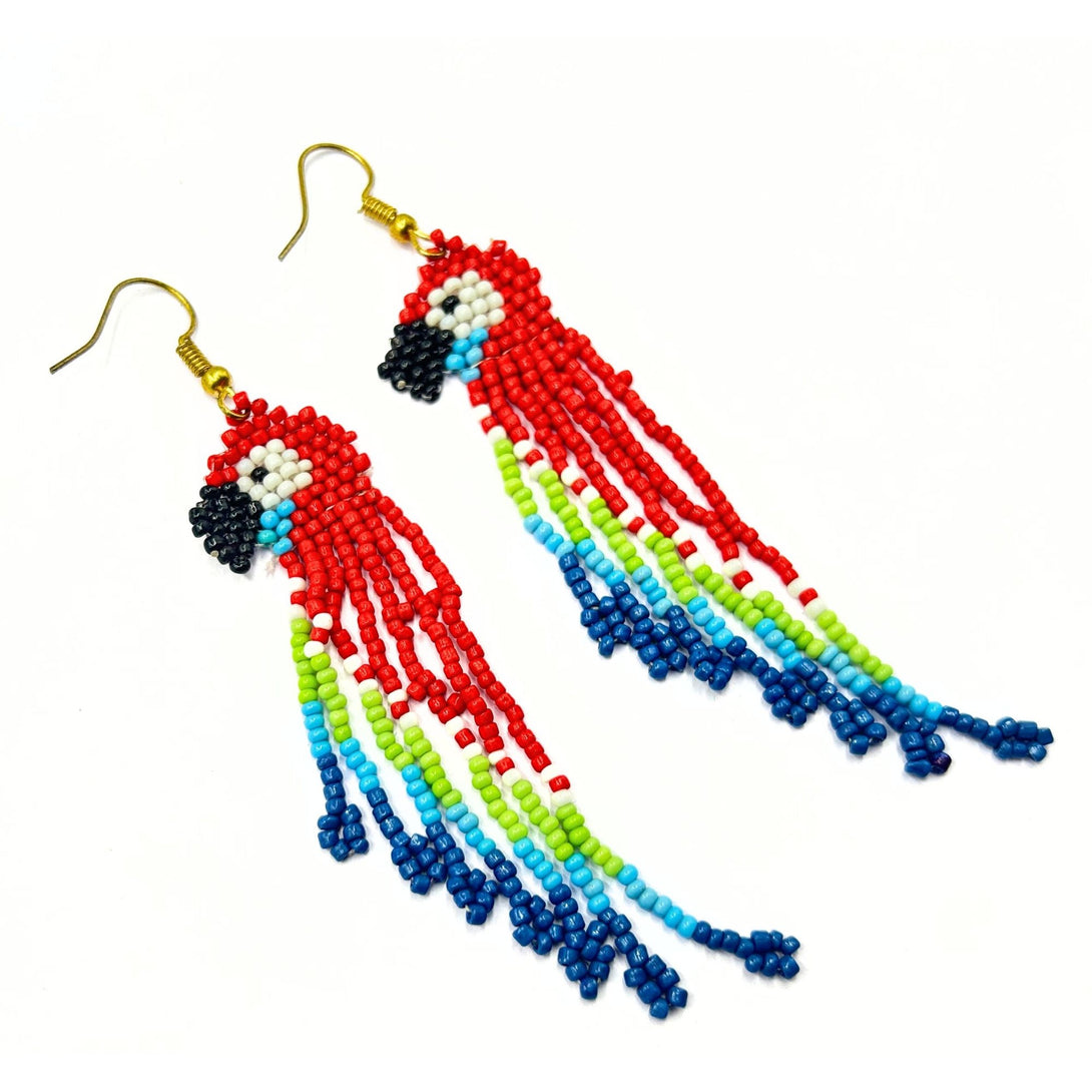 Vibrant Parrot Feather Beaded Earrings – Handmade by Vibhura-Vibhura