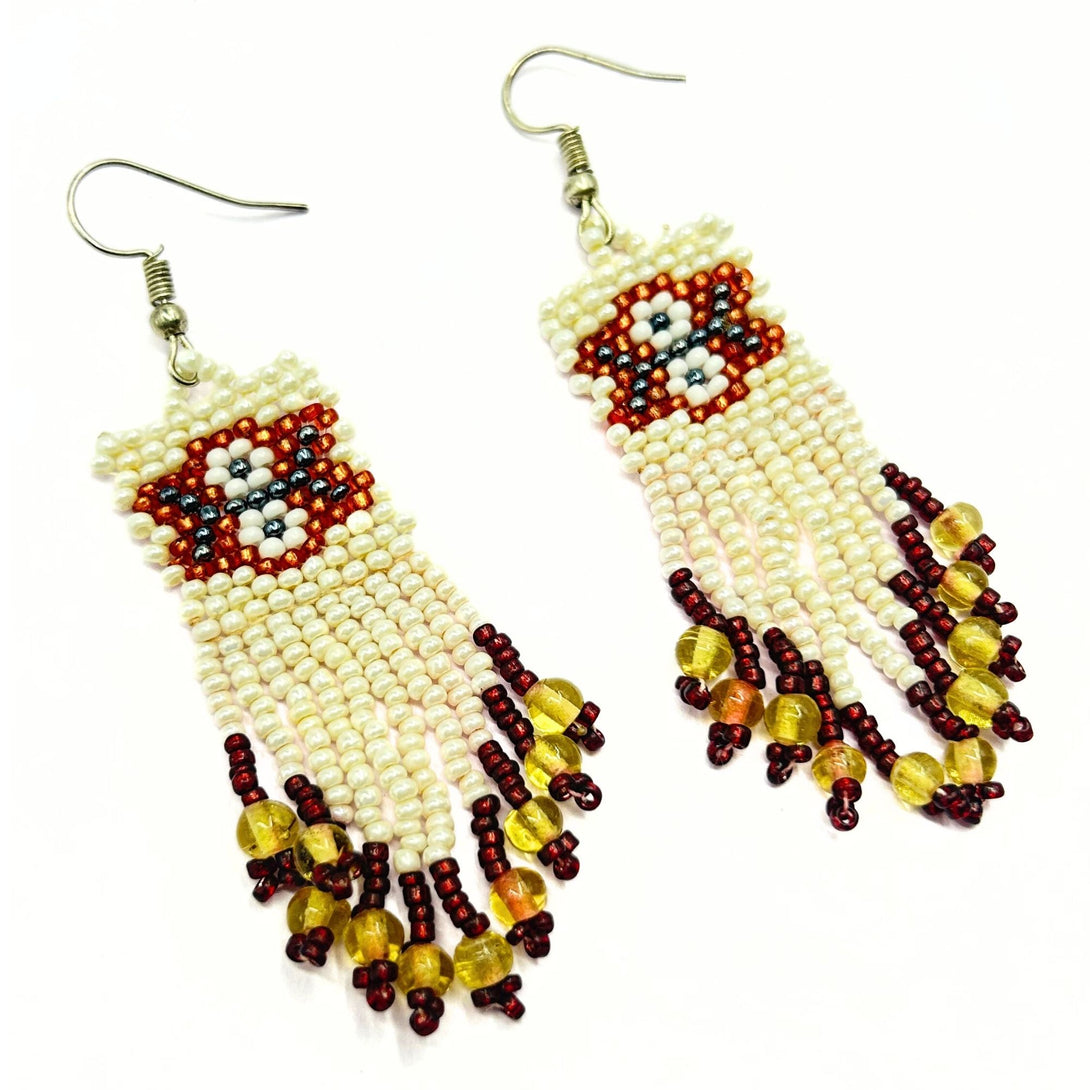 Handcrafted Tribal-Inspired Beaded Earrings with Fringe by Vibhura-Vibhura