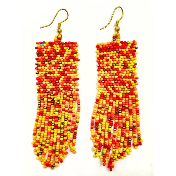 Handmade Sunset-Inspired Beaded Earrings with Fringe by Vibhura-Vibhura