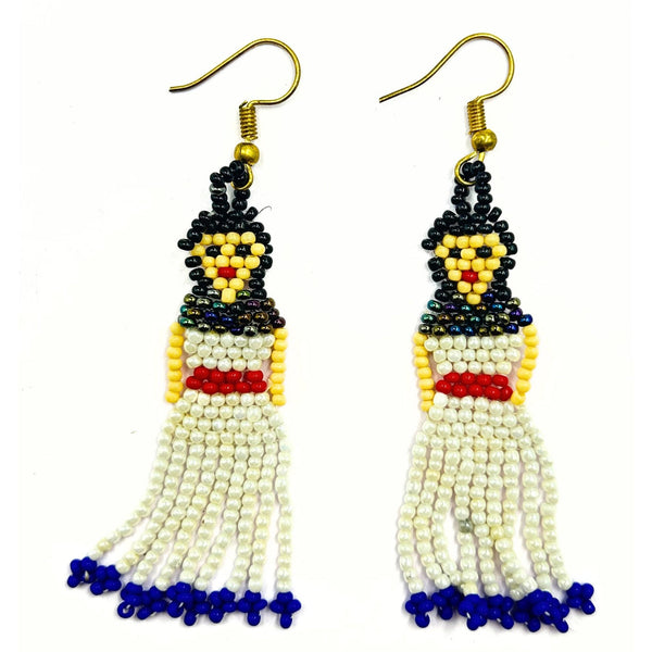 Handcrafted Doll-Inspired Beaded Earrings with Fringe by Vibhura-Vibhura