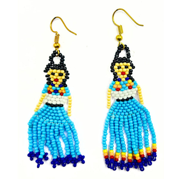 Blue Doll-Inspired Handcrafted Beaded Earrings with Fringe by Vibhura-Vibhura