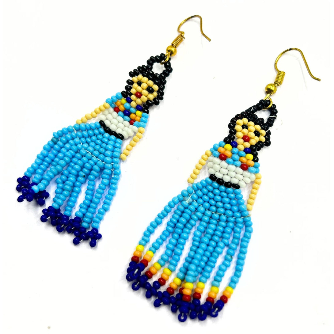 Blue Doll-Inspired Handcrafted Beaded Earrings with Fringe by Vibhura-Vibhura