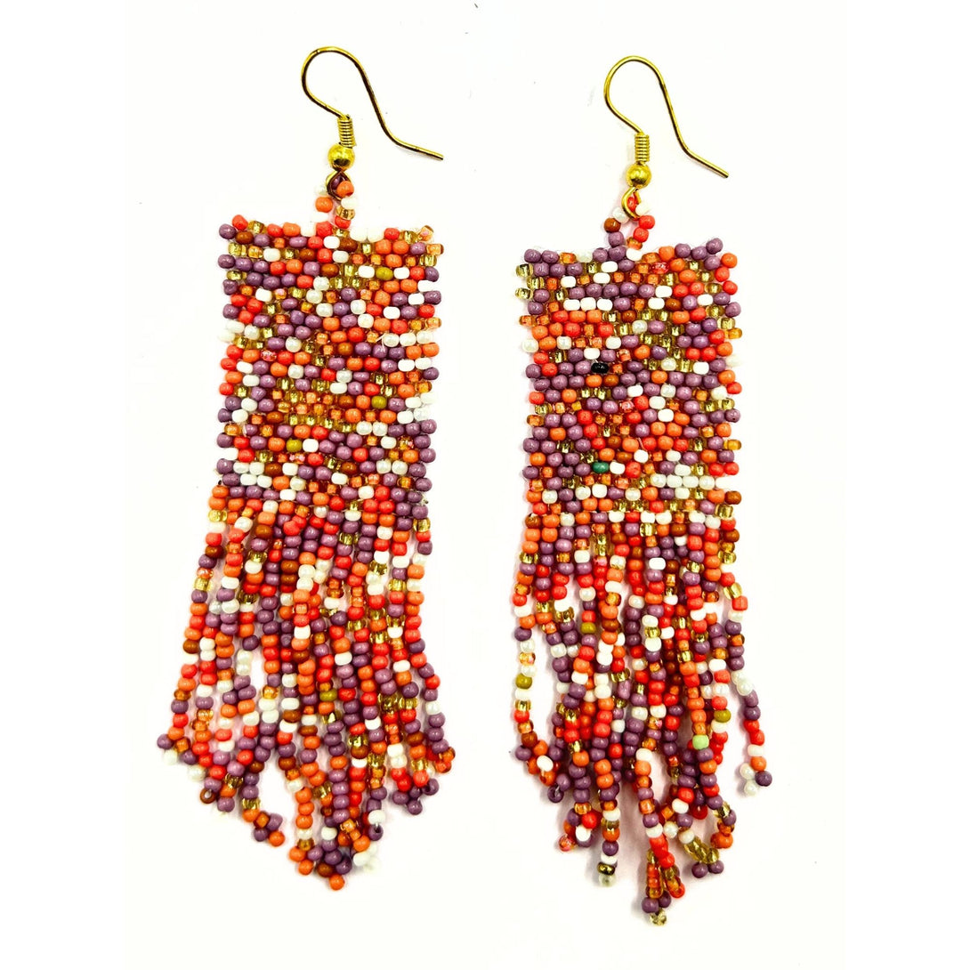 Handcrafted Multicolor Fringe Beaded Earrings – Sunset Glow by Vibhura-Vibhura