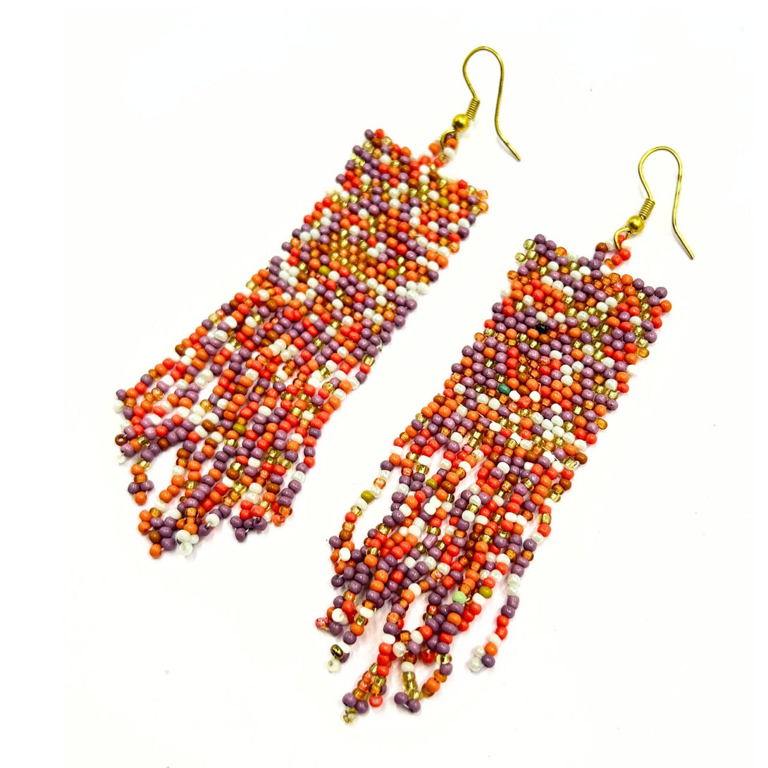 Handcrafted Multicolor Fringe Beaded Earrings – Sunset Glow by Vibhura-Vibhura