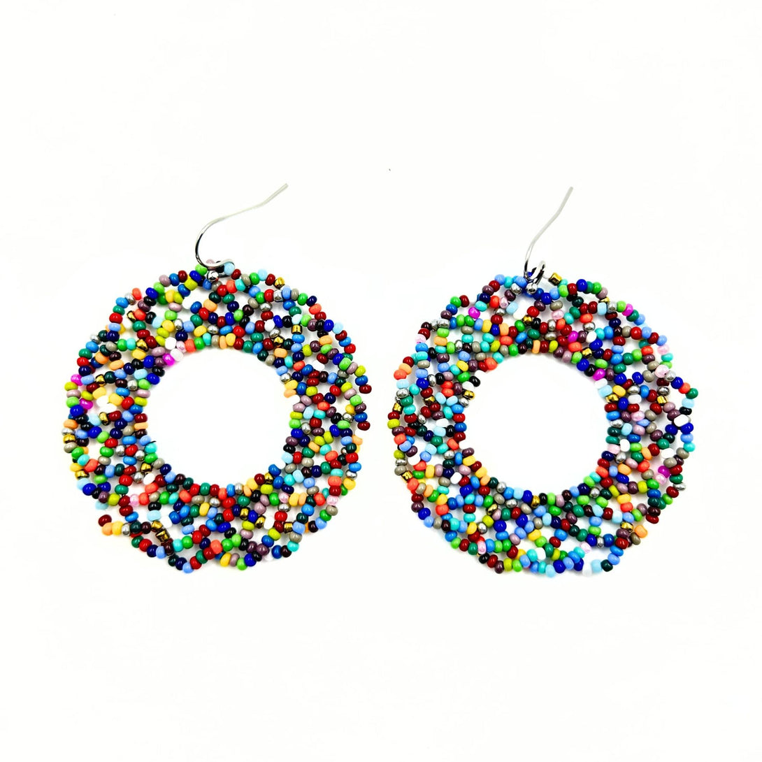 Multicolor Circular Beaded Hoop Earrings-Vibhura