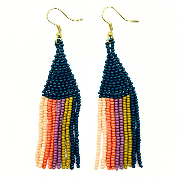 Rainbow Beaded Tassel Earrings-Vibhura