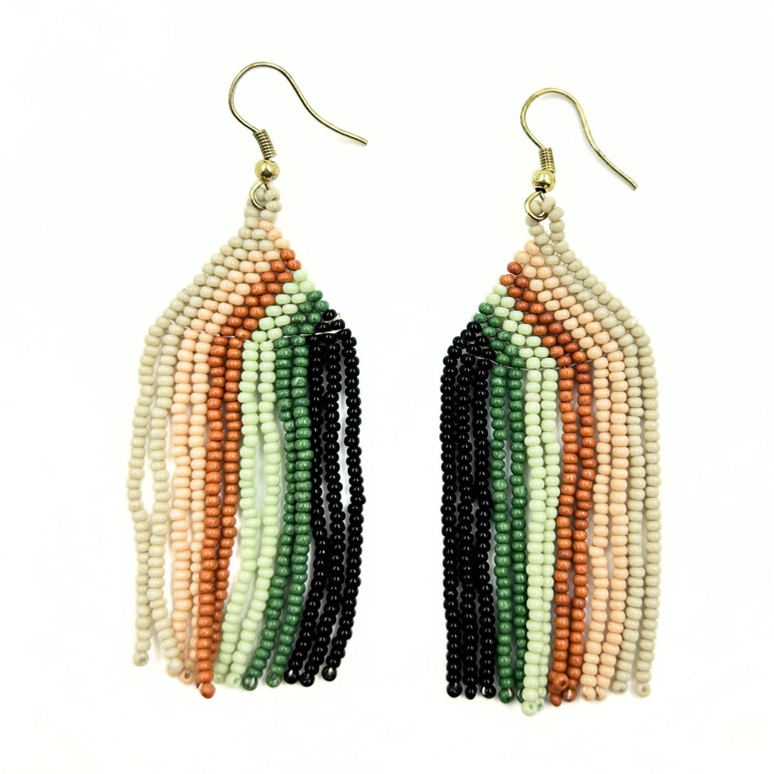 Multicolor Striped Fringe Beaded Earrings-Vibhura