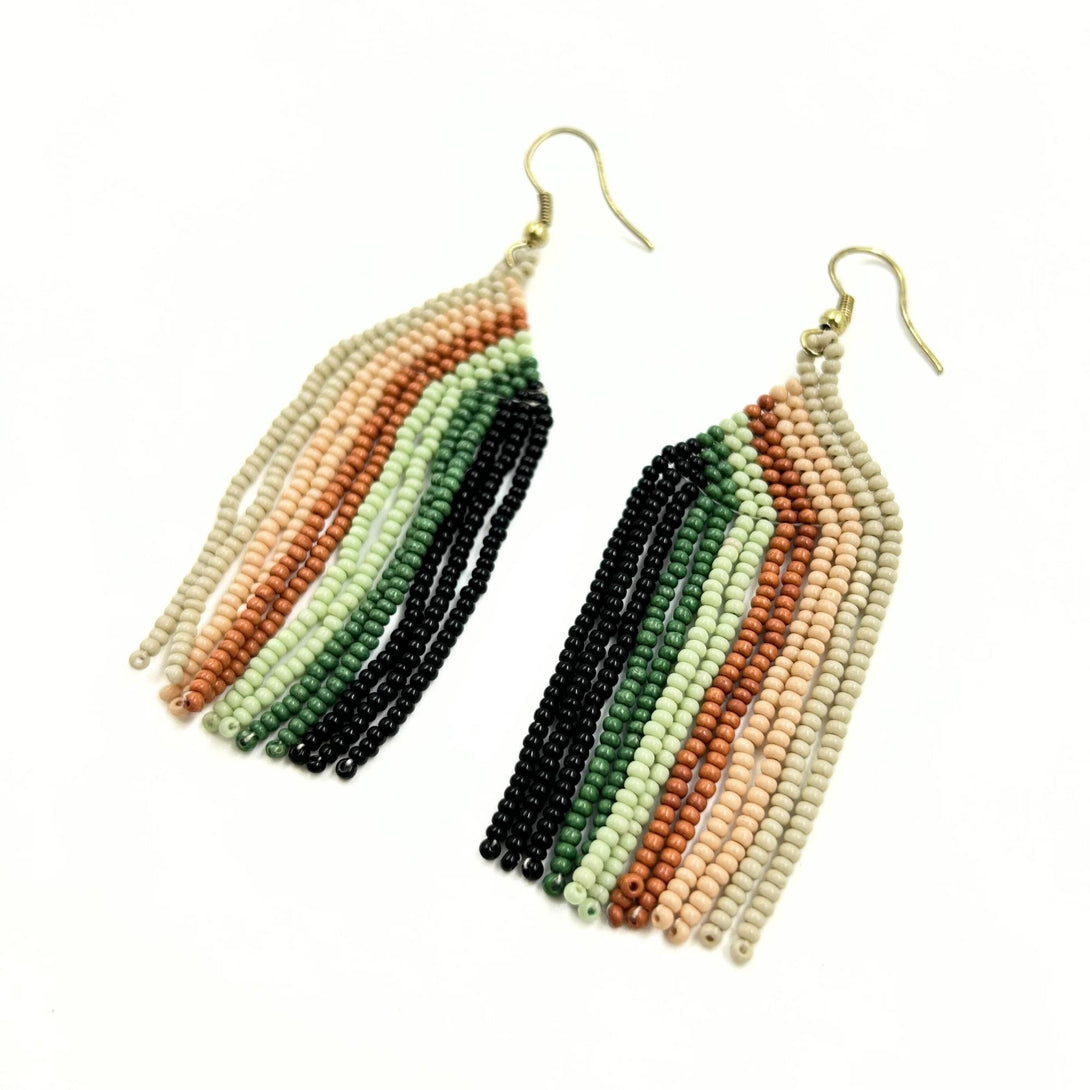 Multicolor Striped Fringe Beaded Earrings-Vibhura