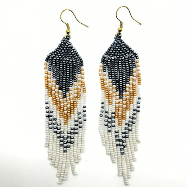 Black and Gold Layered Beaded Earrings-Vibhura