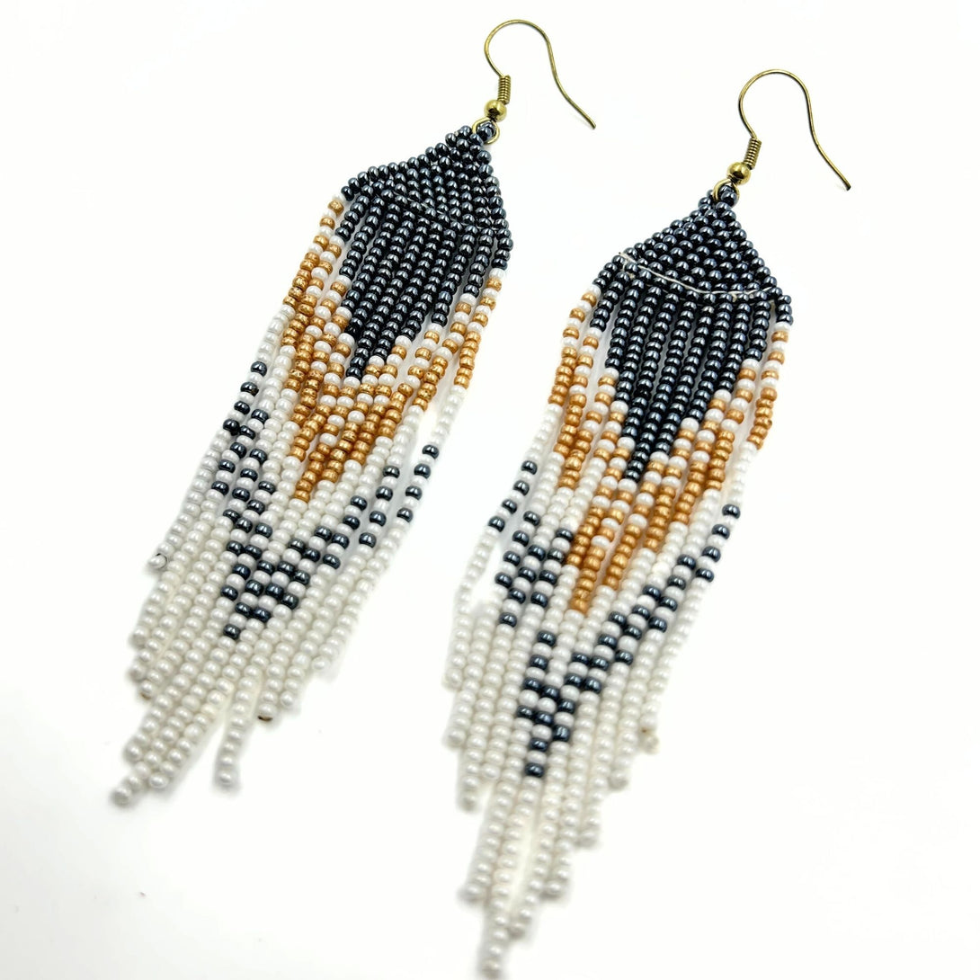 Black and Gold Layered Beaded Earrings-Vibhura