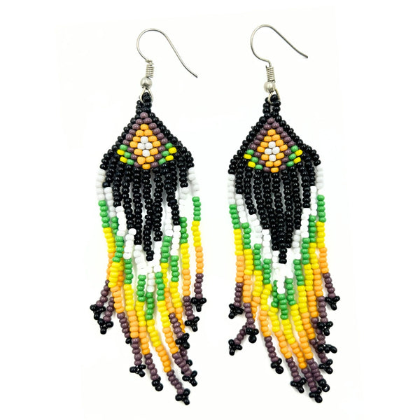 Multicolor Tribal Beaded Fringe Earrings-Vibhura